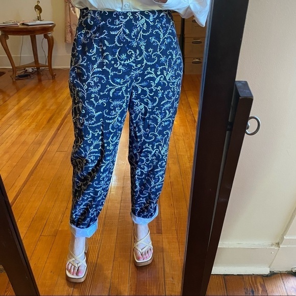 Vintage blue floral flat front high-rise pants - Picture 11 of 11